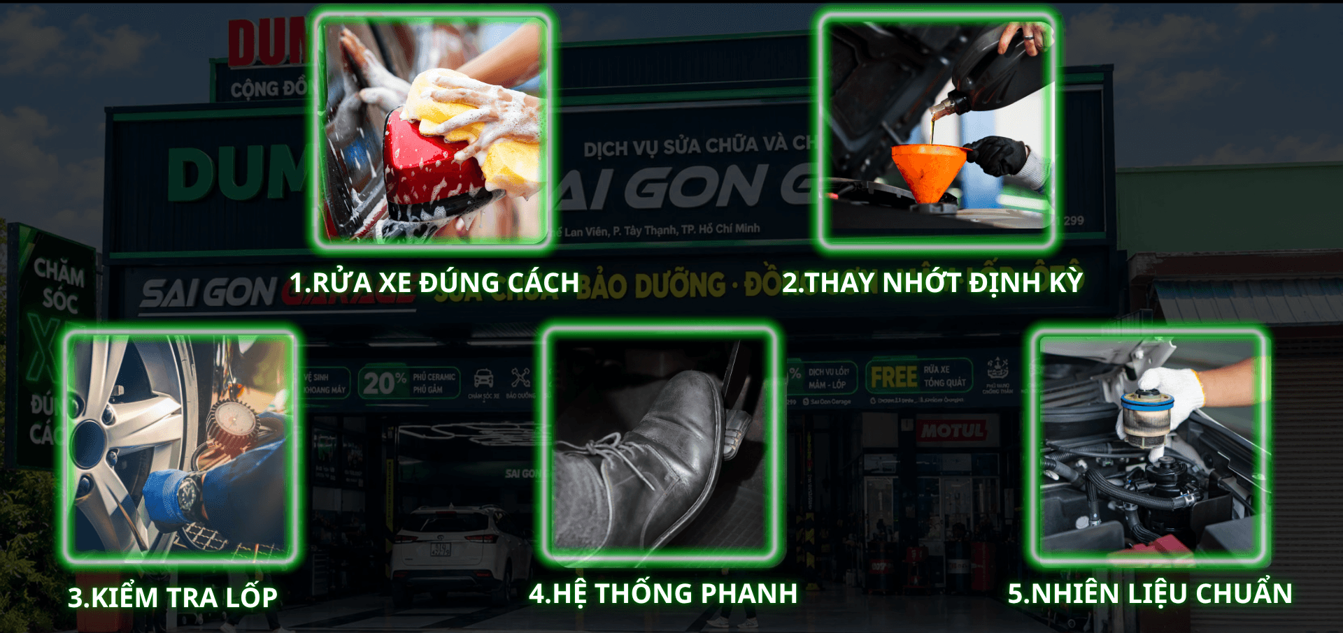 Quy trình chăm sóc xe chuẩn: Rửa xe đúng cách, thay nhớt định kỳ, kiểm tra lốp, hệ thống phanh, nhiên liệu chuẩn